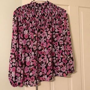 Floral high-neck sheer blouse